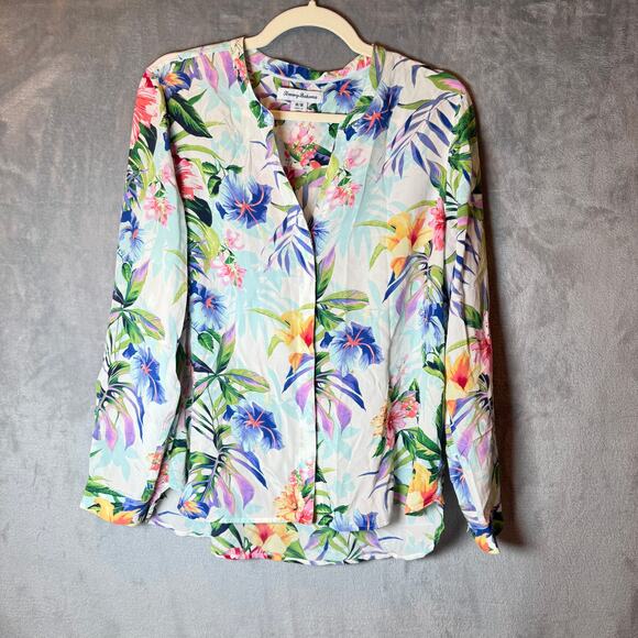 Tommy Bahama Tops - Tommy Bahama Womens Floral Tropical Blouse Medium 100 % Silk Resort Hawaiian Top